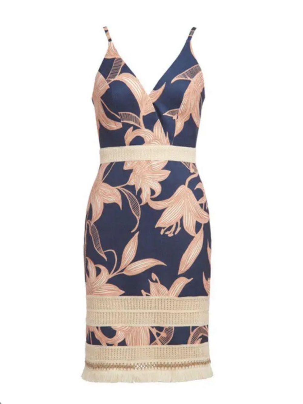 PatBO Navy & Blush Floral V-Neck Midi Dress 4 S